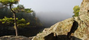 Rocks at Interstate Park in the fog